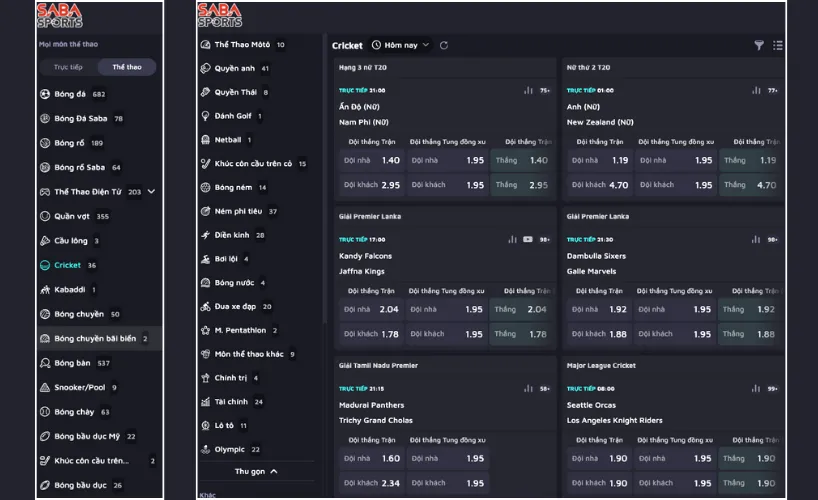 SABA Sports cung cấp các sự kiện thể thao đa dạng nhất trên thị trường